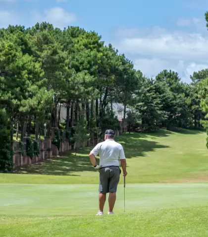 Campos de golf entre bosques y m�danos en Pinamar, ideales para jugar todo el a�o.