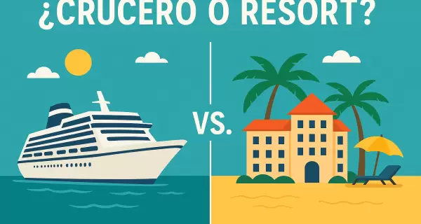 Comparativa visual entre un crucero y un resort: dos formas distintas de viajar, cada una con su encanto.